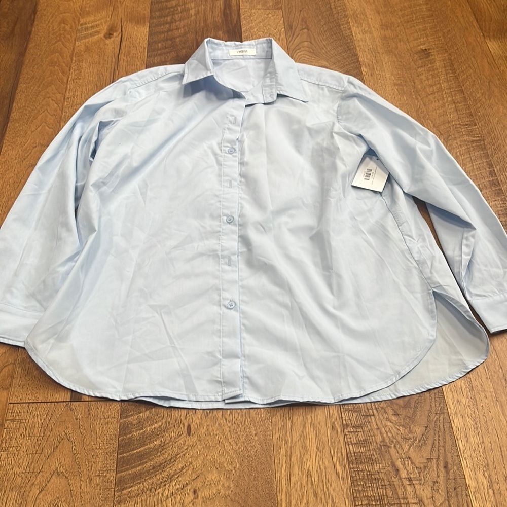 NWT Cherish Woman’s Multi Color Skull Light Blue Button Down Size S